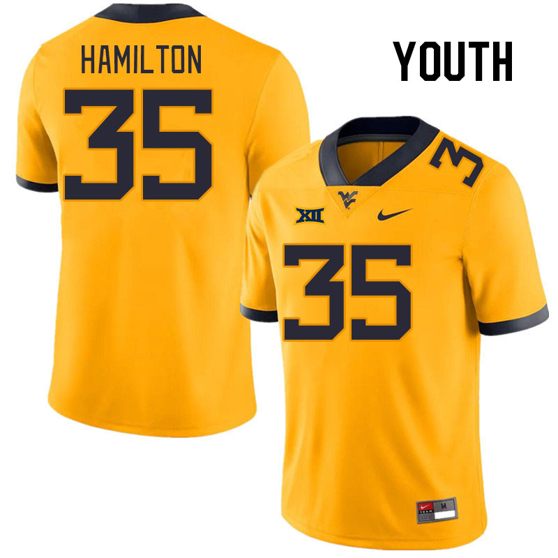 Youth #35 Luke Hamilton West Virginia Mountaineers College Football Jerseys Stitched Sale-Gold - Click Image to Close